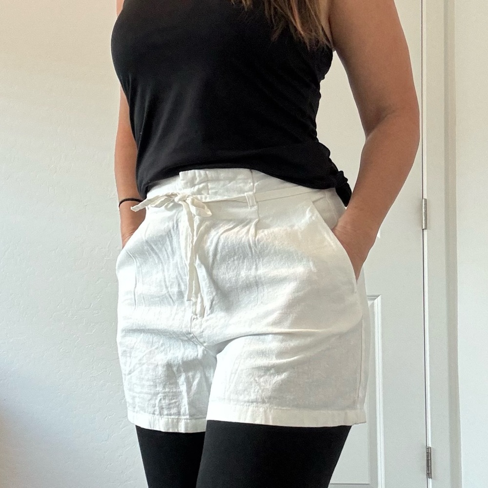 Love Tree High Waist White Linen Shorts